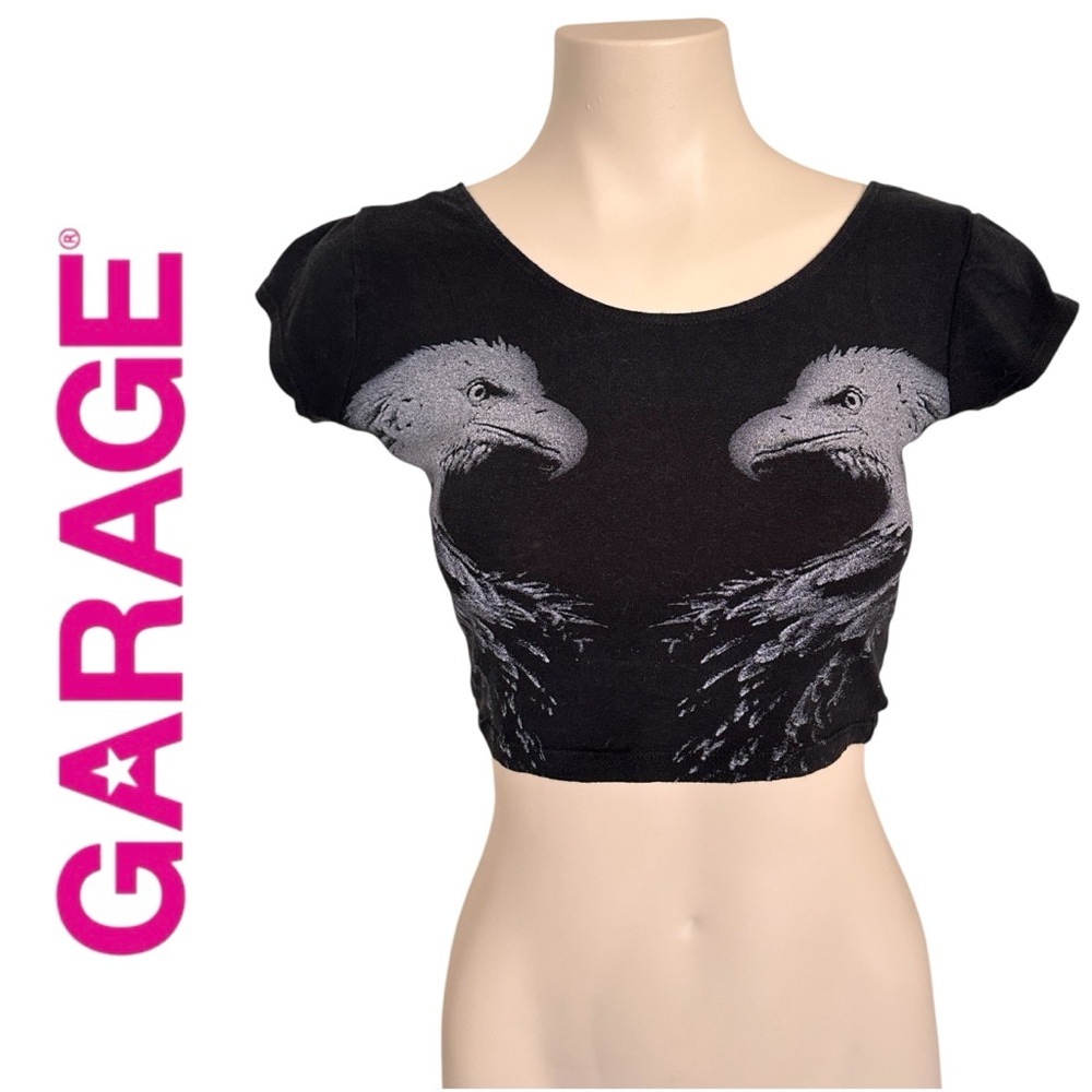 Garage Junior Teen Black Crop Top with Eagle Design M